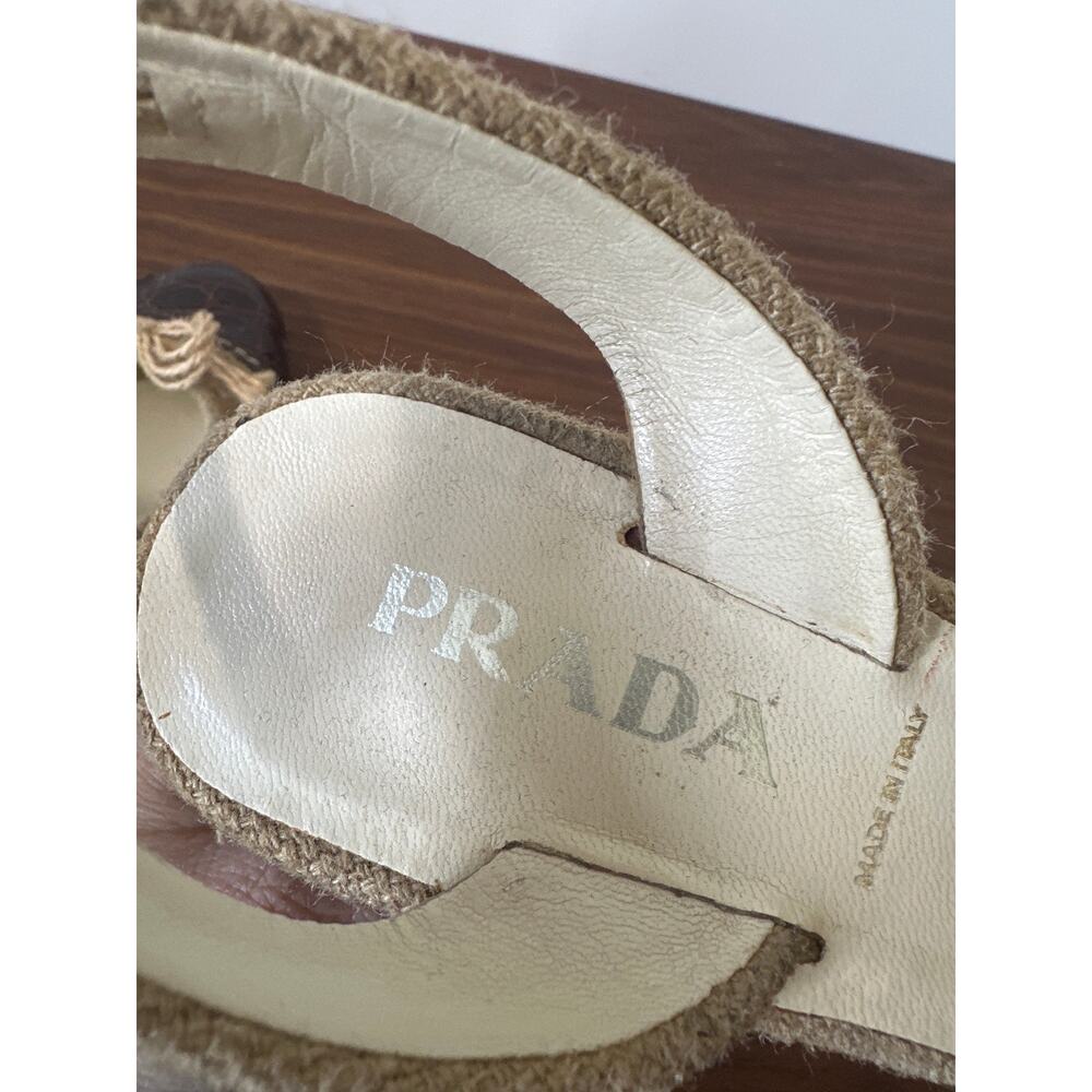 Vintage Prada Leather and Burlap Canvas Pump Heels Size 38(8) - Picture 7 of 13